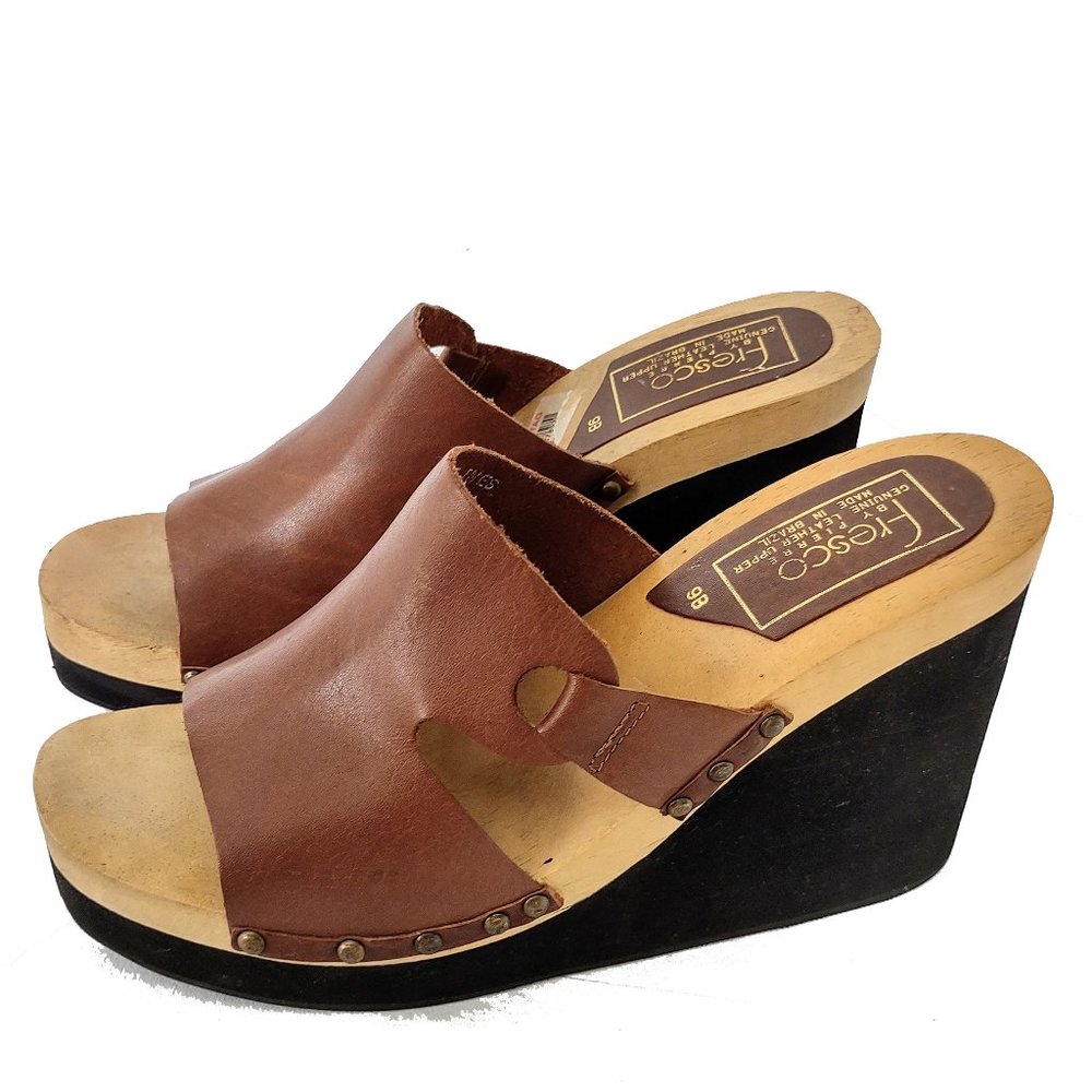 Womens Retro Platform Wedge Slide Sandals 9 M Never Worn Seventies Boho Chic